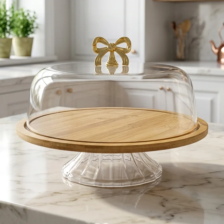 Présentoir Gâteau Cloche Bambou