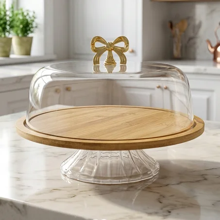 Présentoir Gâteau Cloche Bambou