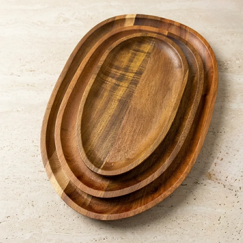 Lot 3 Plateaux Ovale Acacia