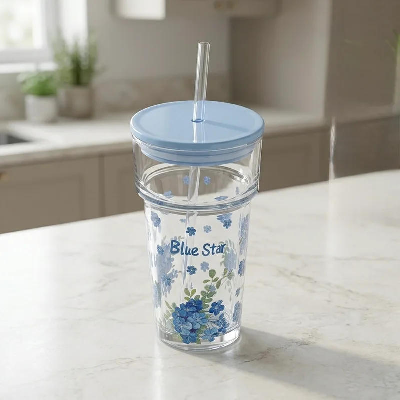 Verre Paille Motif Fleurs