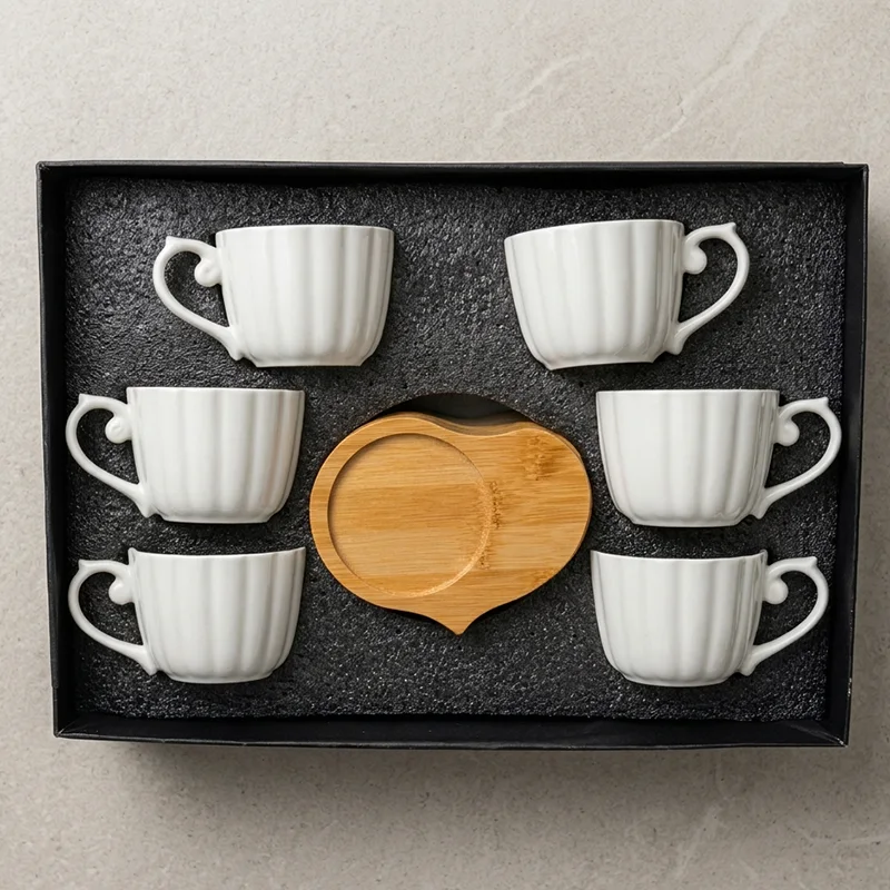 Service Tasses Café au Lait Soucoupes Bambou