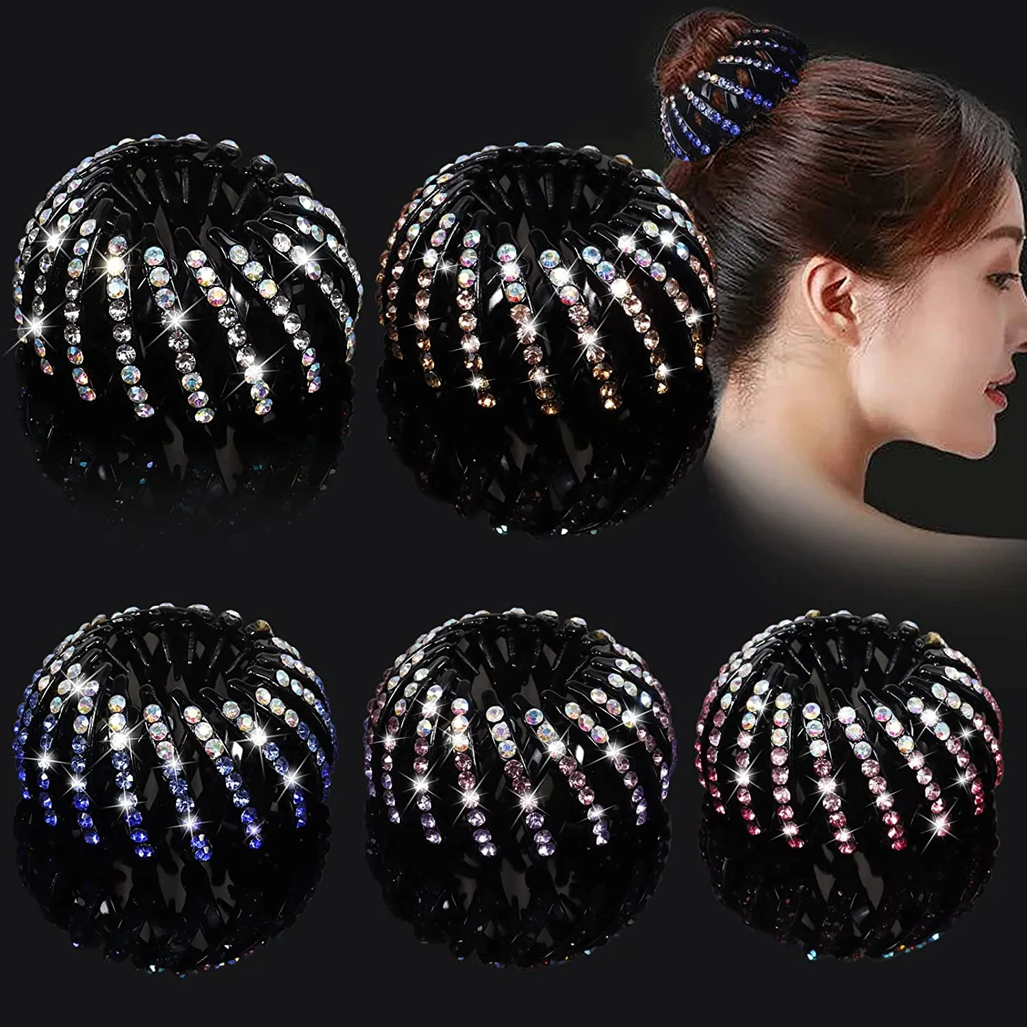 Hair Clamp Black Plastic Jeweled