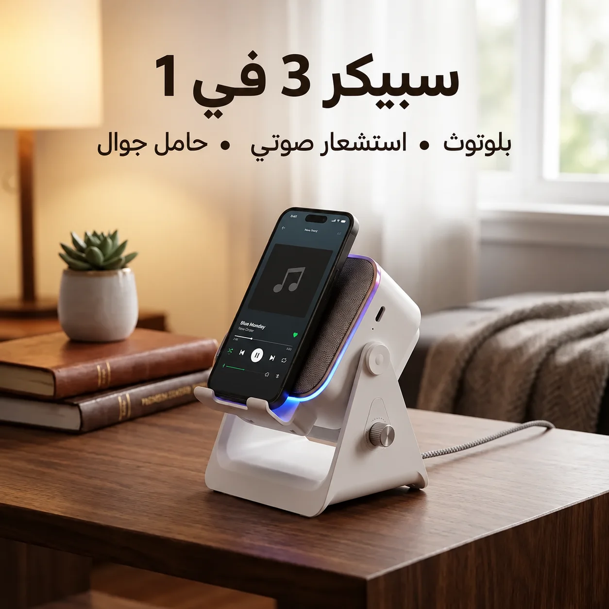 سبيكر 3 في 1 بلوتوث واستشعار صوتي مع حامل جوال | ضمان عام