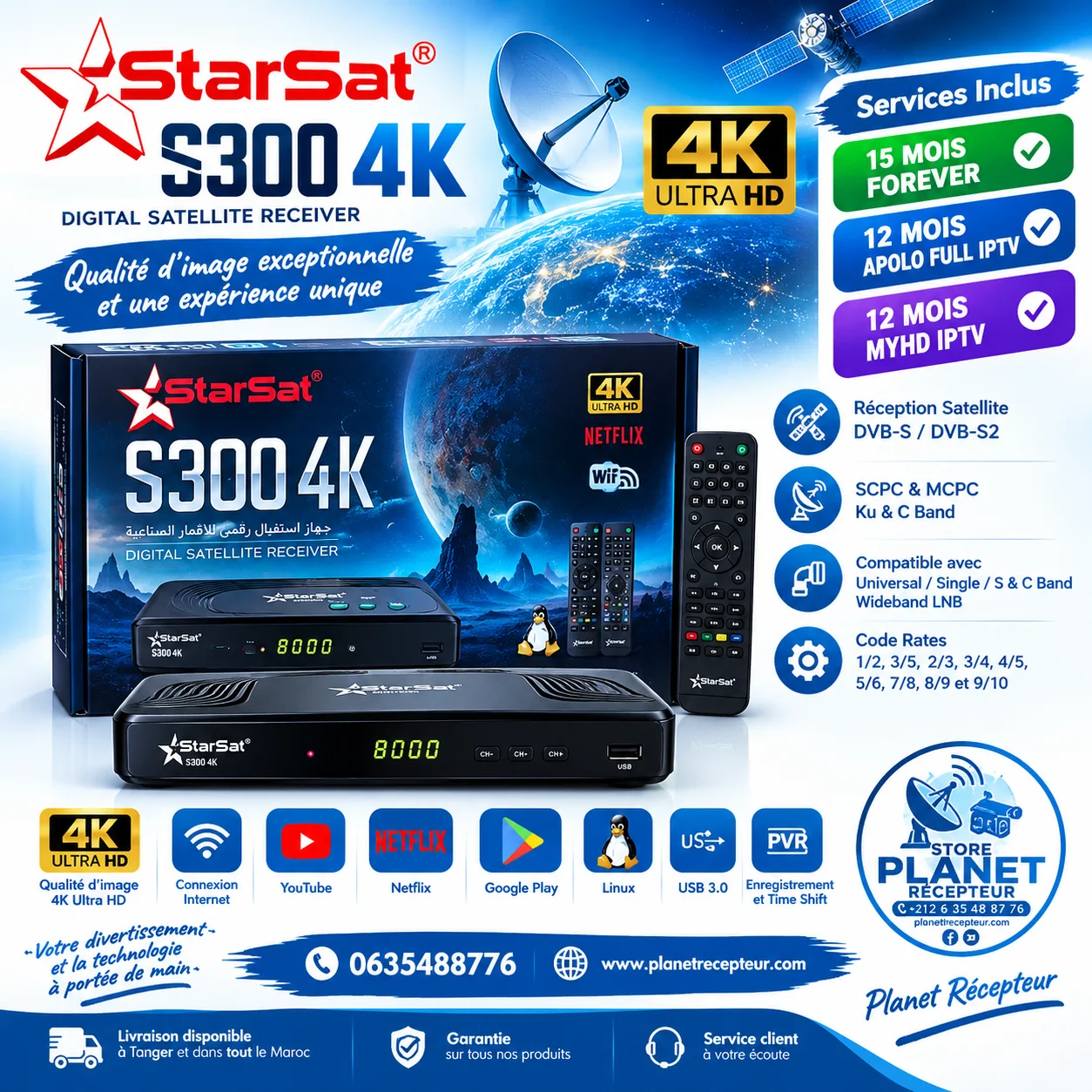 Starsat S300 4K – Récepteur Satellite 4K Ultra HD