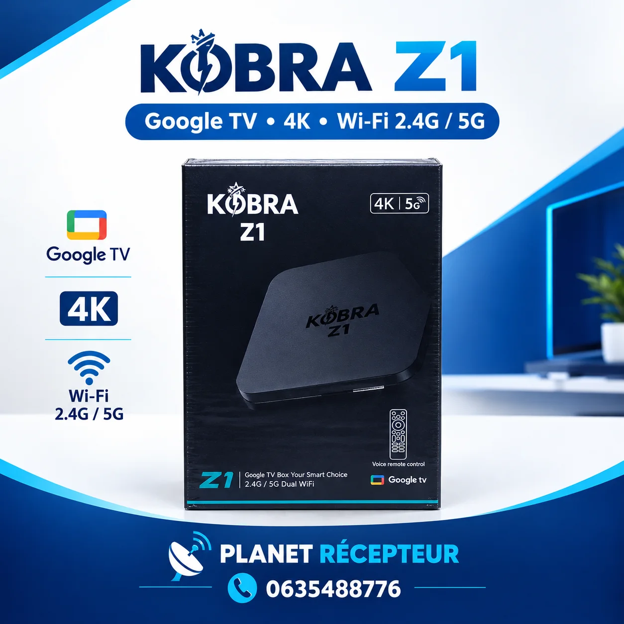 KOBRA Z1 Google TV Box 4K Wi-Fi  2.4G // 5G