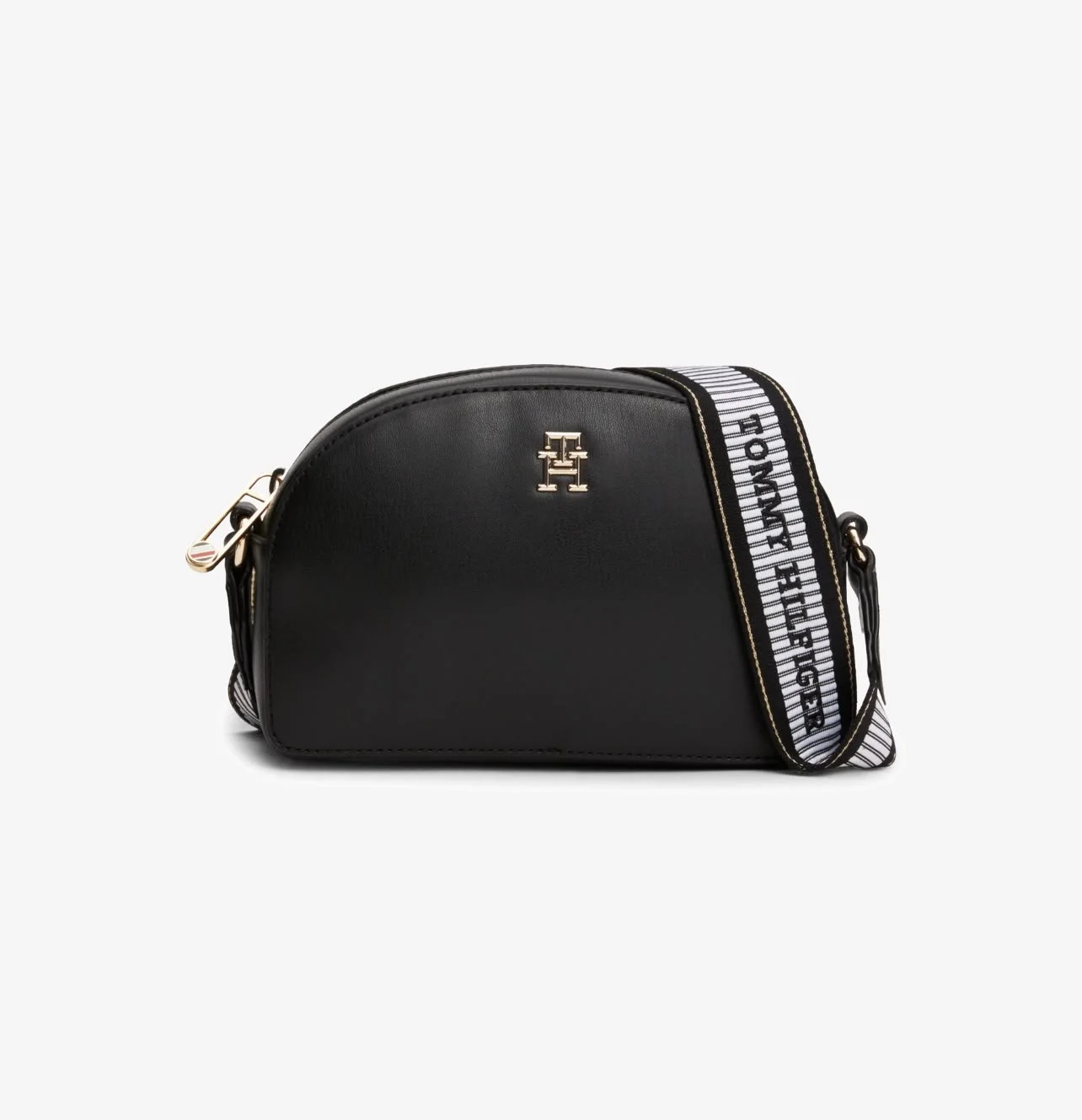 Sac camera demi-lune sangle logo - Tommy Hilfiger - Noir (cuir lisse)
