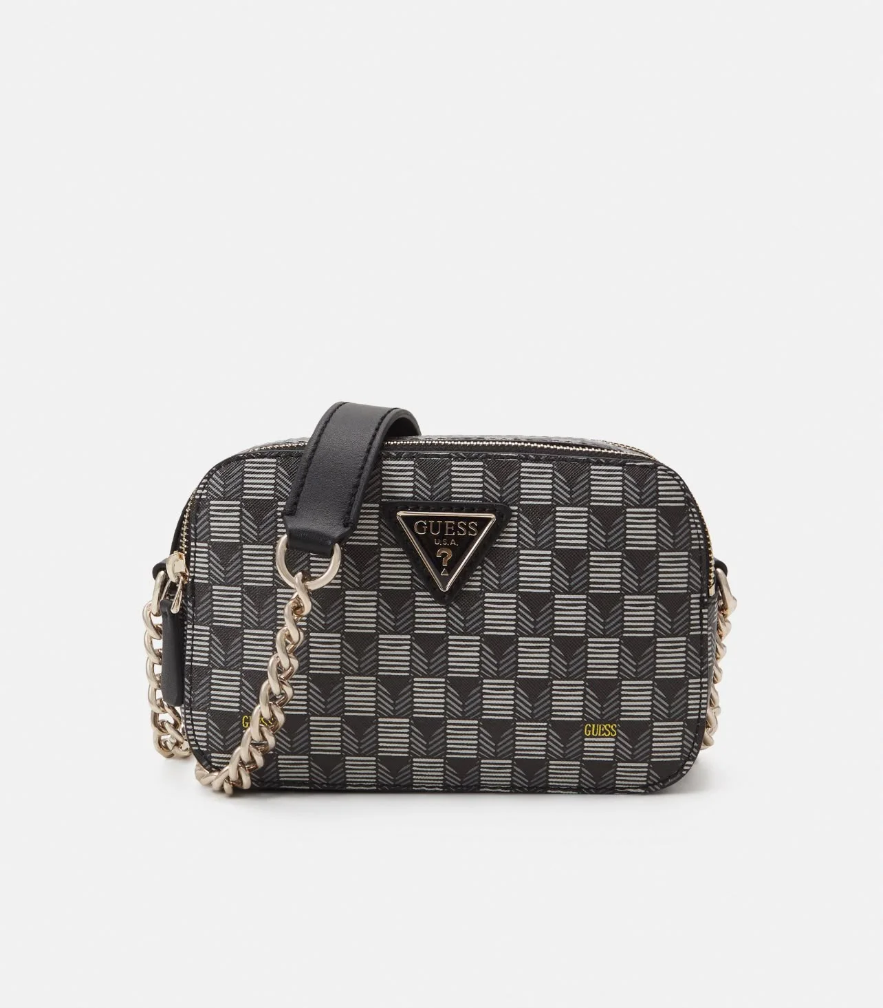 Sac camera chaîne monogramme damier - Guess - Noir et gris