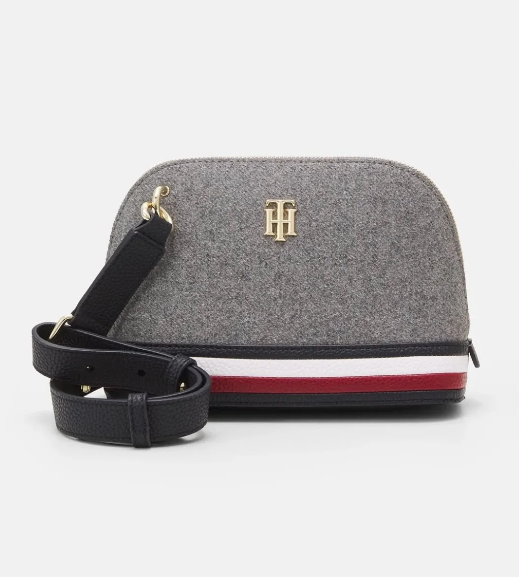 Sac demi-lune feutre bande tricolore - Tommy Hilfiger - Gris