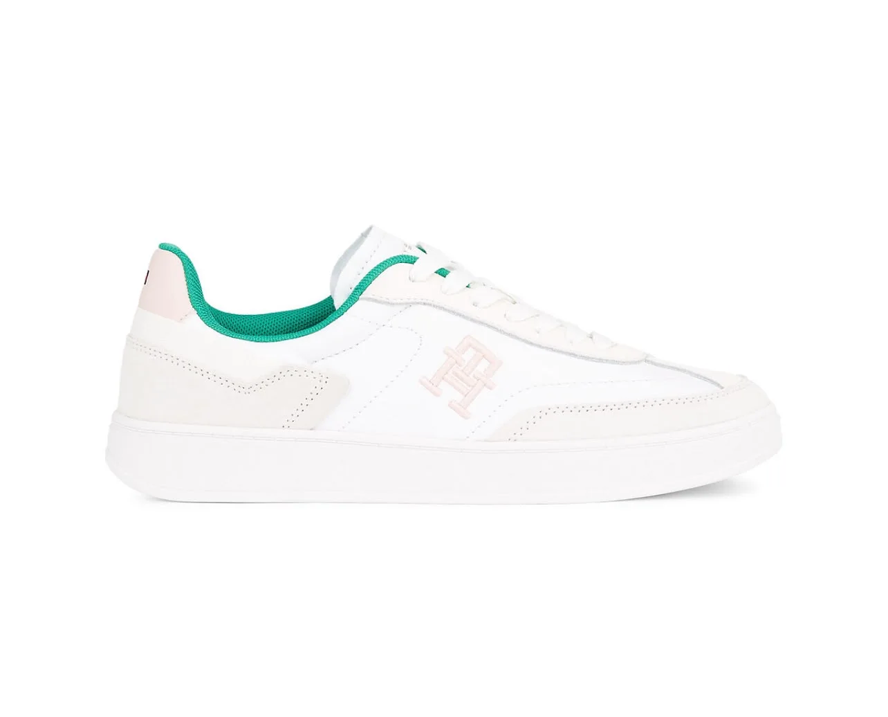 Baskets cuir blanc détails verts - Tommy Hilfiger - Blanc