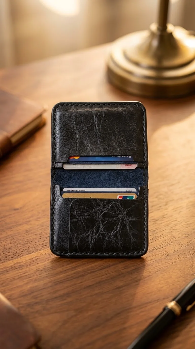 Porte feuille Bleu marine cuir véritable