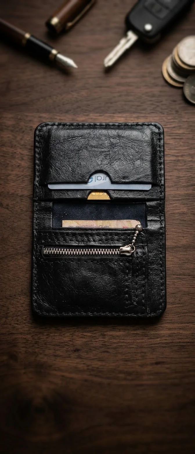 Porte feuille minimaliste cuir option pièce monnaie