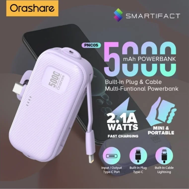 باور بنك صغير محمول للطوارئ  5000 mhr منفذ Type-C
