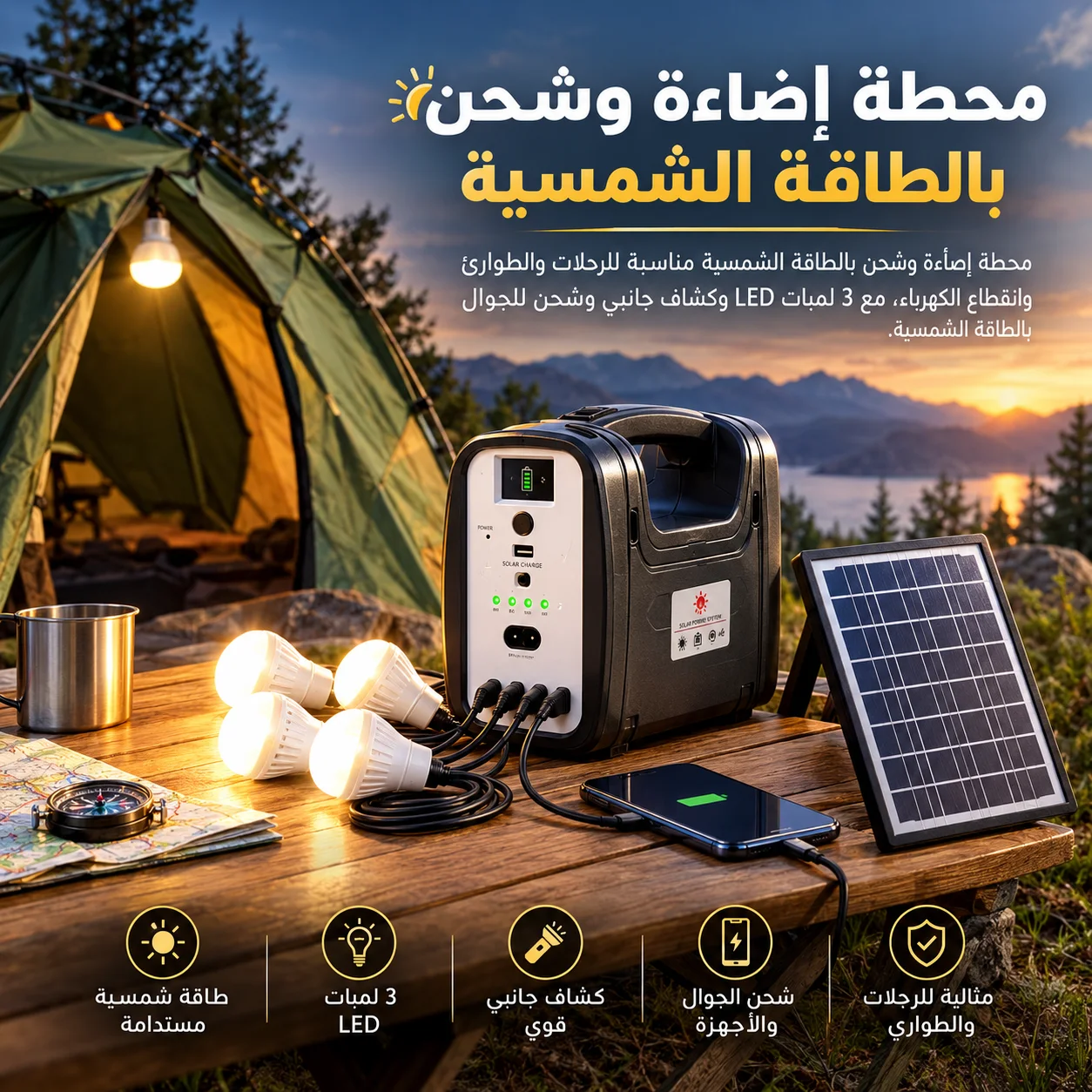 محطة شحن صغيرة بالطاقة الشمسية | إضاءة وشحن