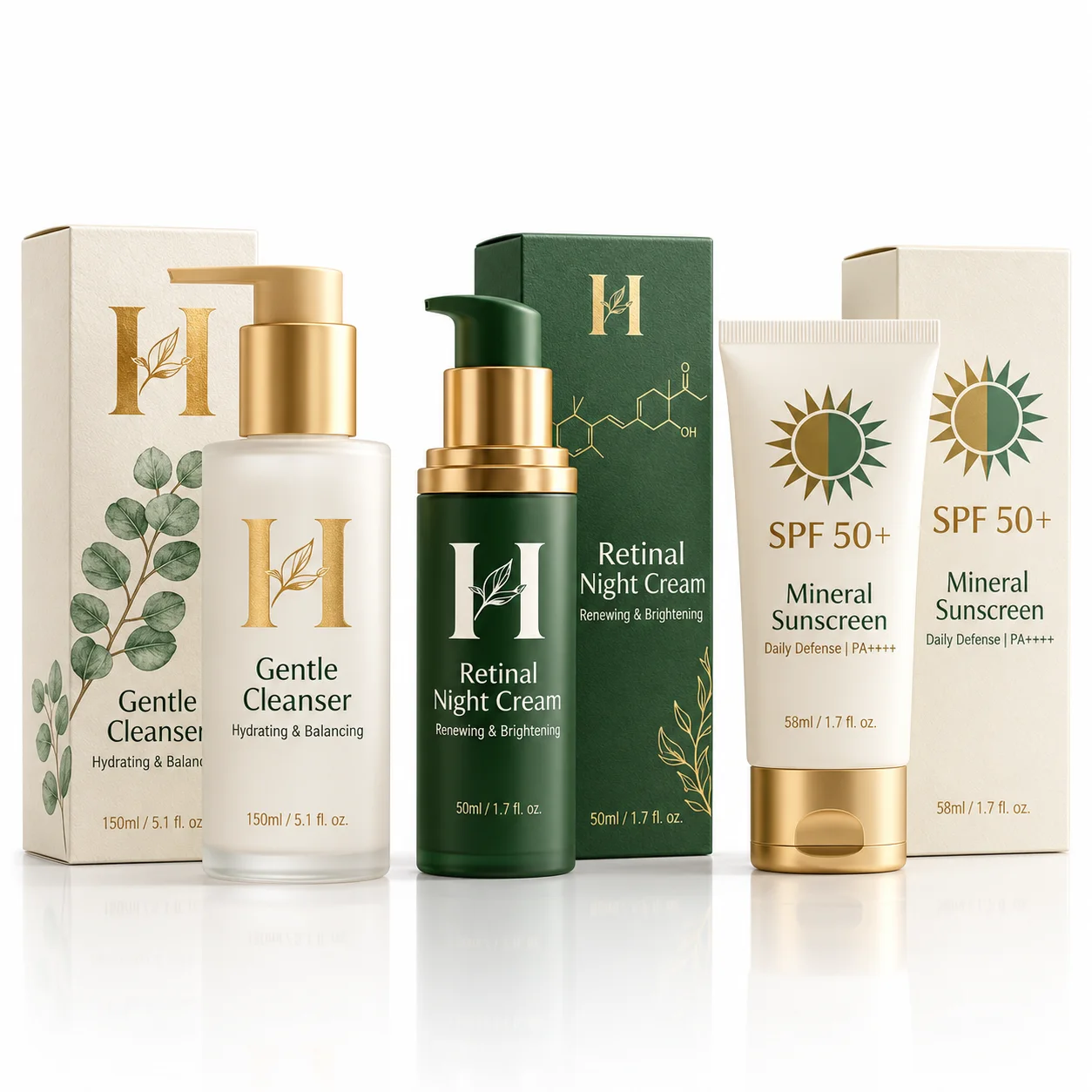 Pack Routine Visage HAYLIA : Nettoyant, Crème de Nuit & SPF 50+