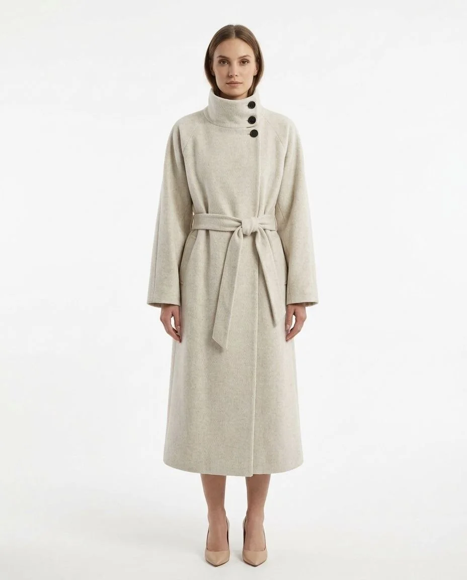 Manteau Long Qualité Premium à Col Officier