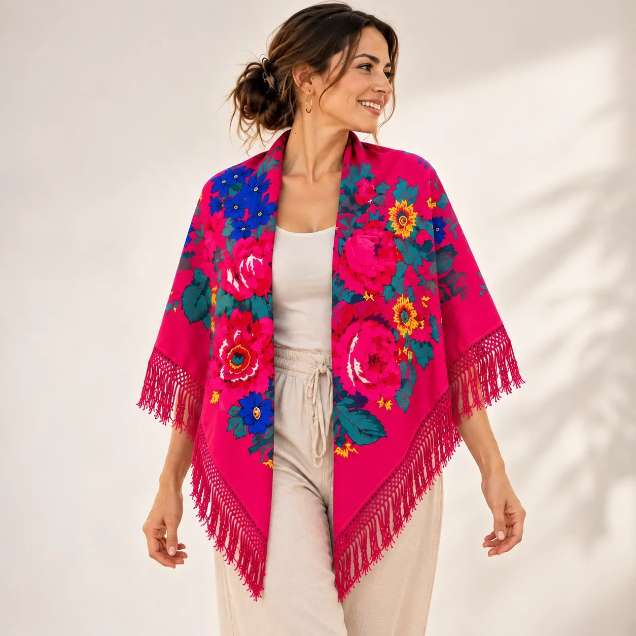 Châle Floral Fuchsia Élégance Féminine (civ)