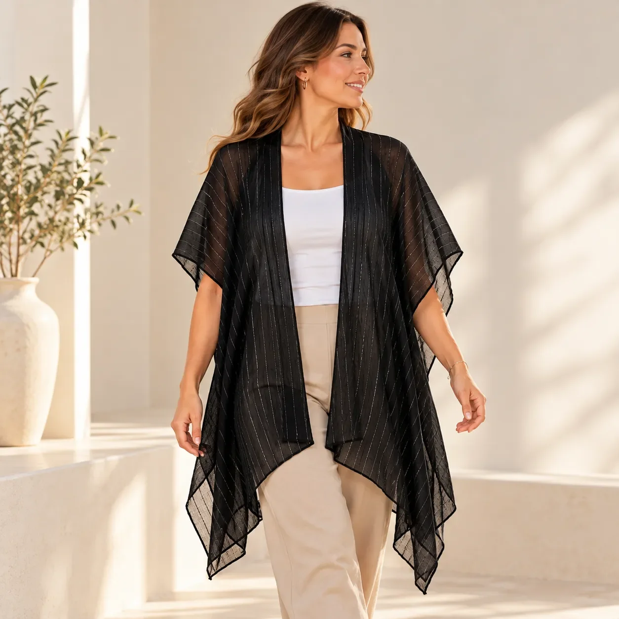 Kimono Noir Léger à Rayures (CIV)
