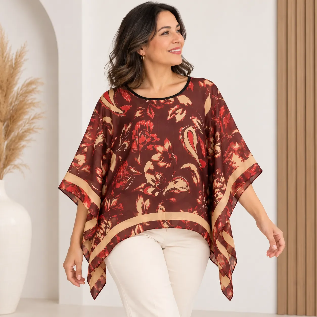 Blouse Poncho Florale Élégante Femme (CIV)