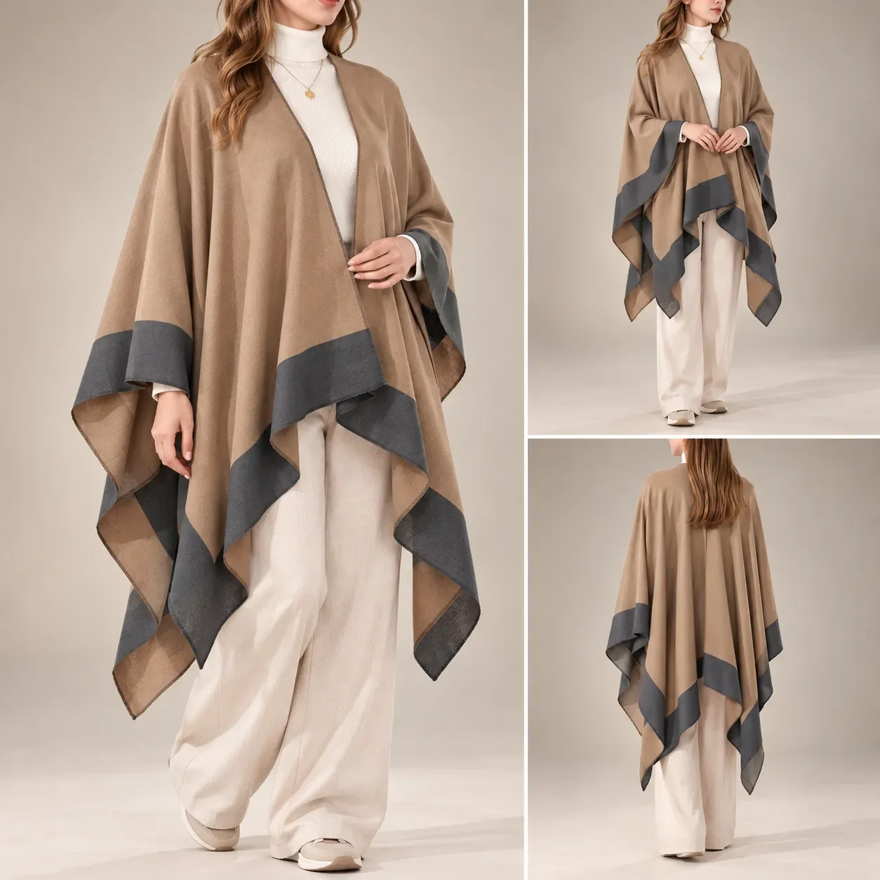 Châle Poncho Bicolore Élégant Femme (civ)