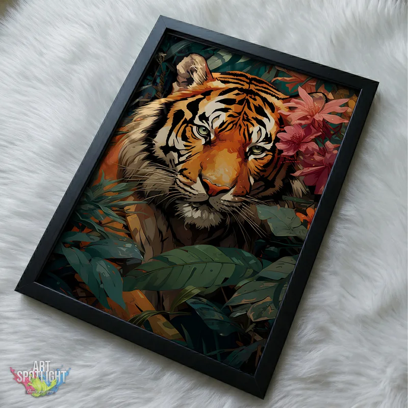 TIGER IN TROPICAL BLOOMS