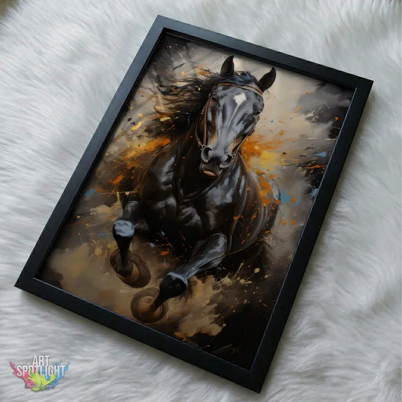 BLACK HORSE IN MOTION
