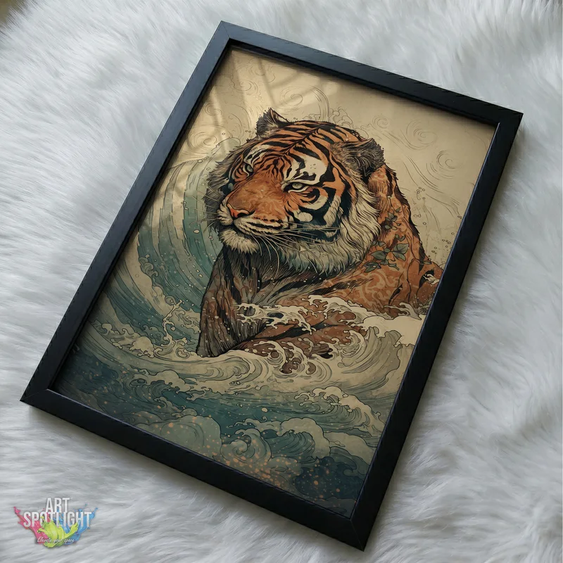 TIGER AMONG ROLLING WAVES
