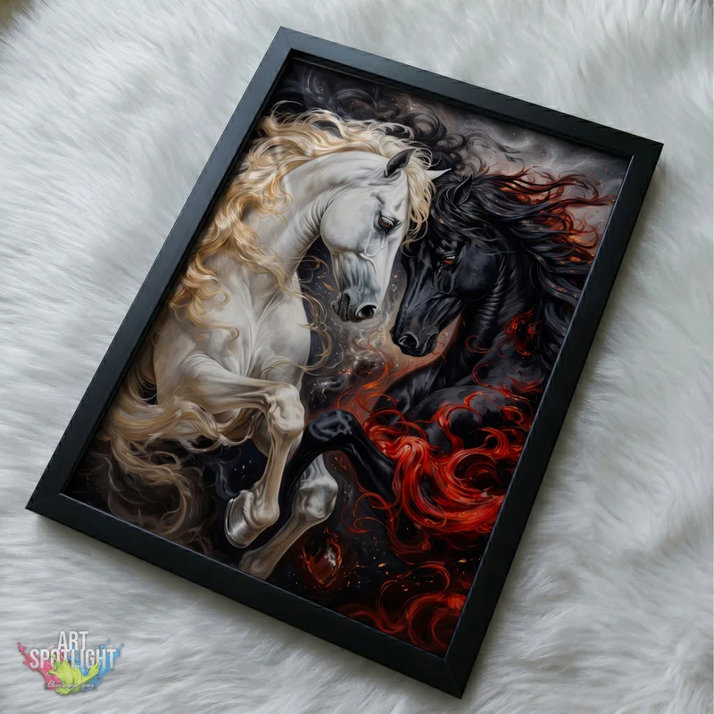 BLACK AND WHITE HORSES