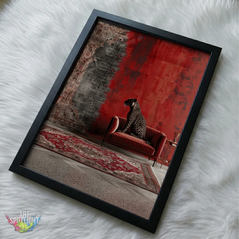 LEOPARD ON RED ARMCHAIR