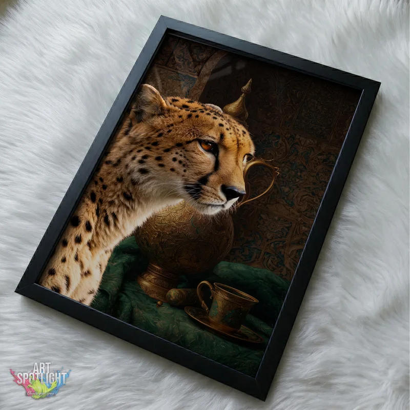 CHEETAH WITH ORNATE TEAPOT