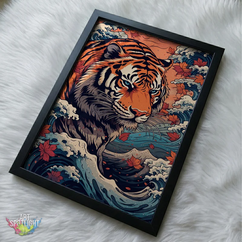 TIGER WITH WAVES AND MAPLE LEAVES