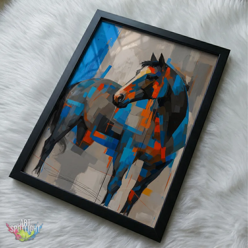 ABSTRACT BLUE AND ORANGE HORSE