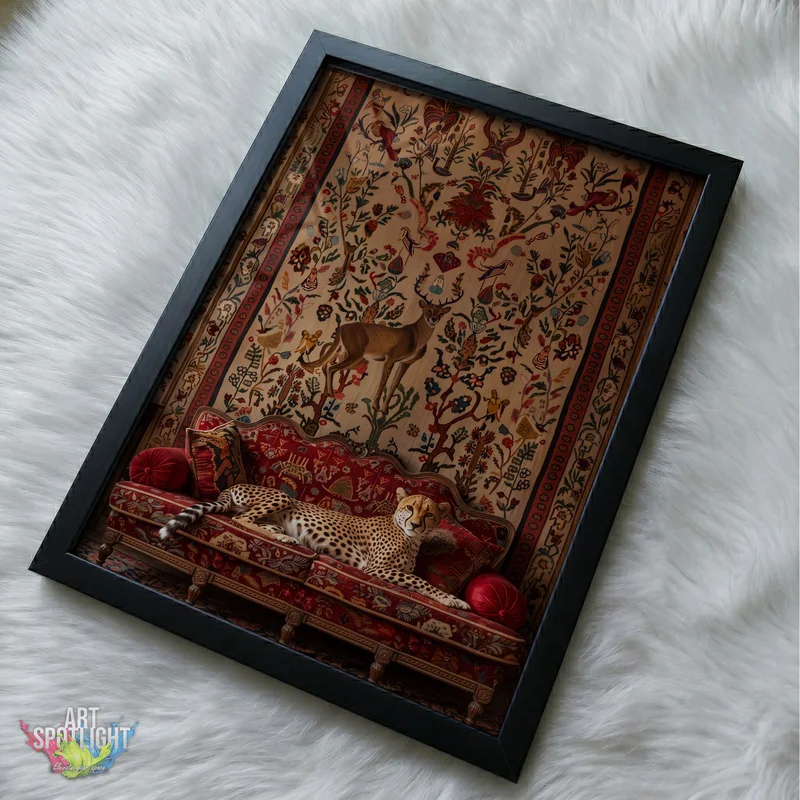 CHEETAH ON ORNATE SOFA