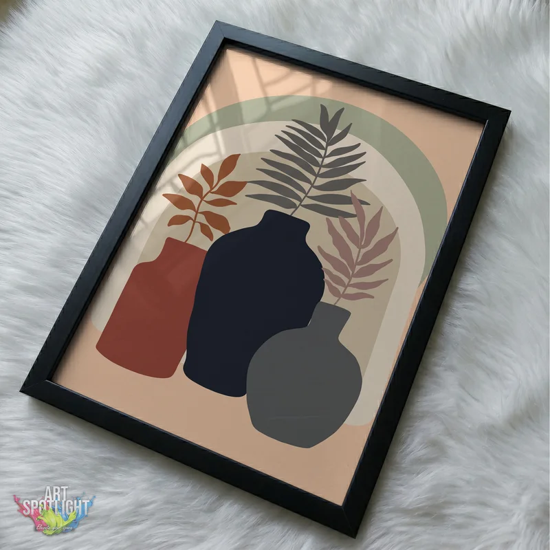 THREE VASES WITH LEAFY STEMS