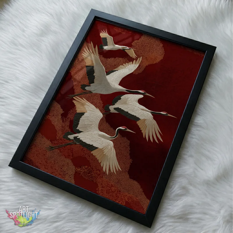 CRANES IN CRIMSON REVERIE