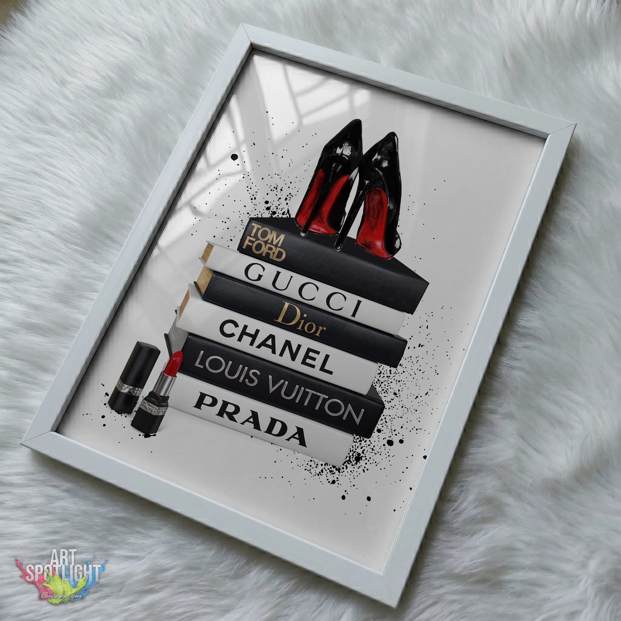 DESIGNER BOOKS AND RED SOLE HEELS