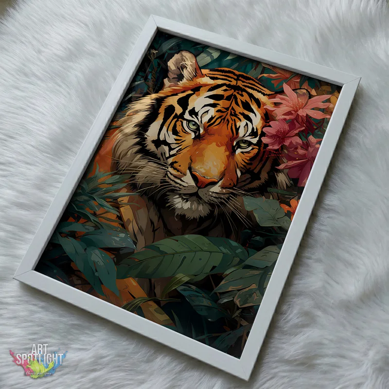 TIGER IN TROPICAL BLOOMS