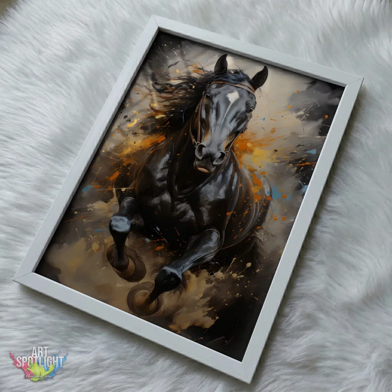 BLACK HORSE IN MOTION