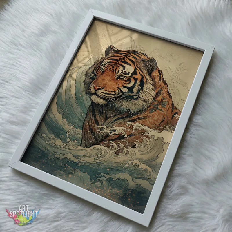 TIGER AMONG ROLLING WAVES