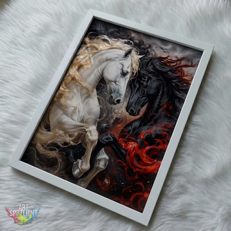 BLACK AND WHITE HORSES