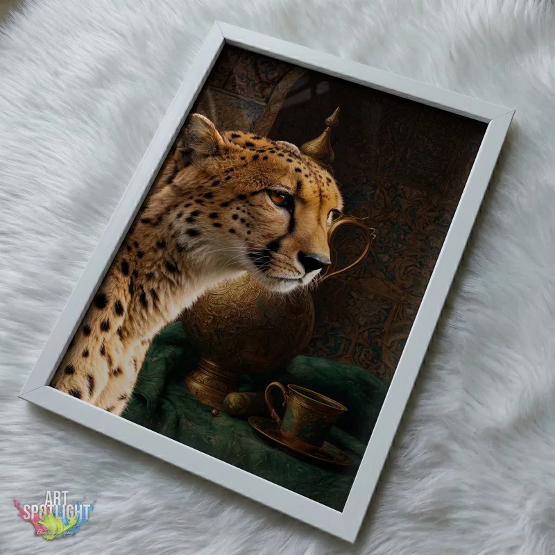 CHEETAH WITH ORNATE TEAPOT