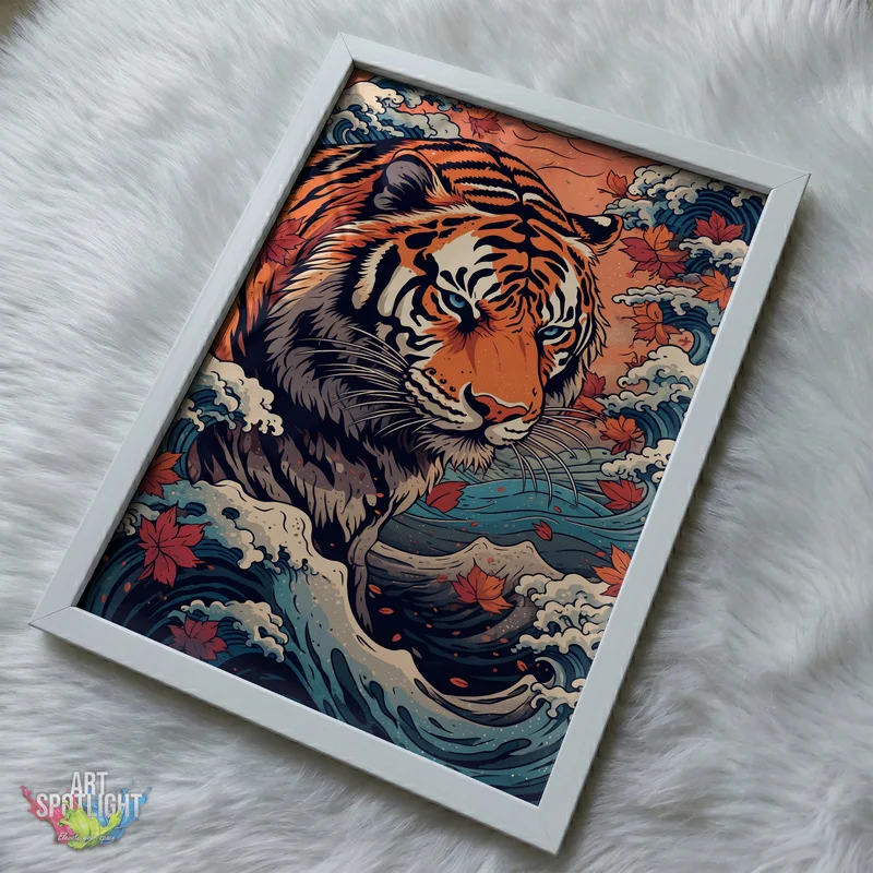 TIGER WITH WAVES AND MAPLE LEAVES