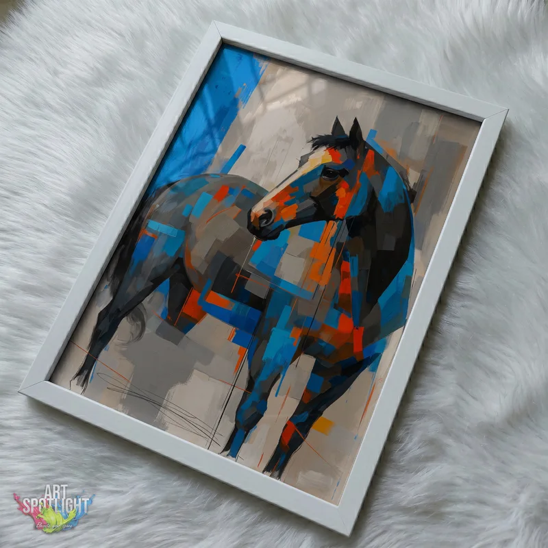 ABSTRACT BLUE AND ORANGE HORSE