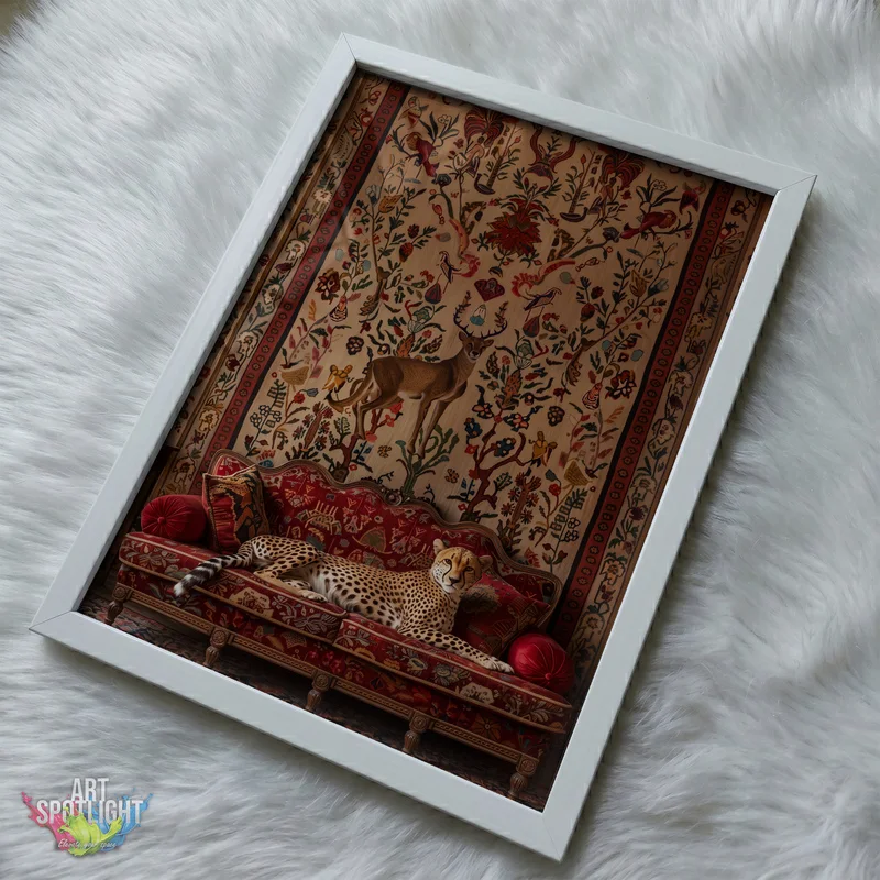 CHEETAH ON ORNATE SOFA