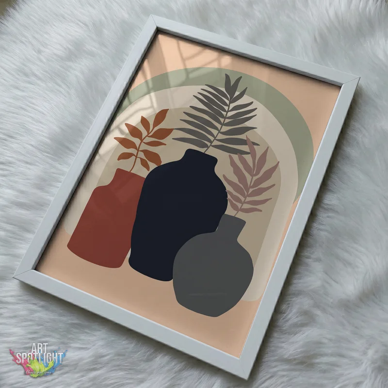 THREE VASES WITH LEAFY STEMS