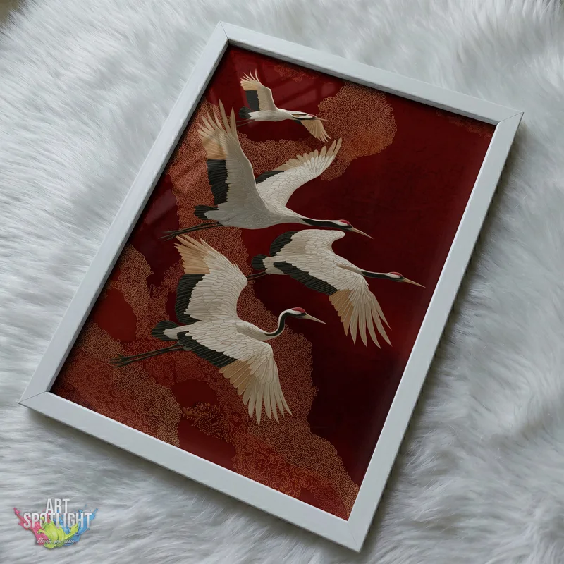 CRANES IN CRIMSON REVERIE