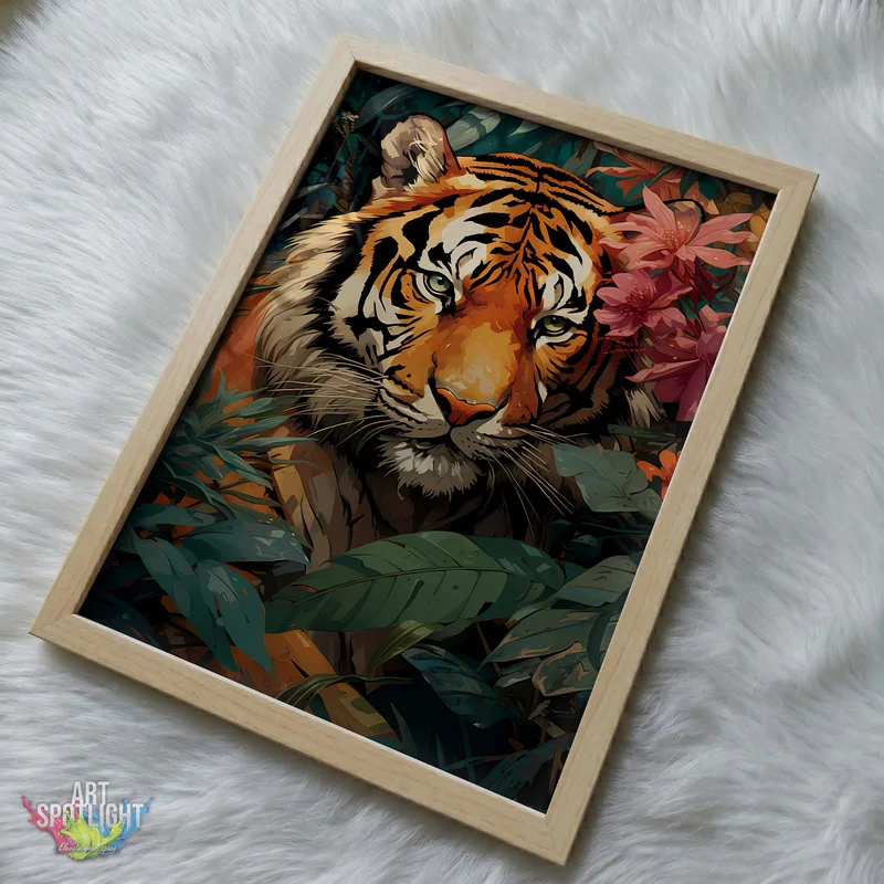 TIGER IN TROPICAL BLOOMS