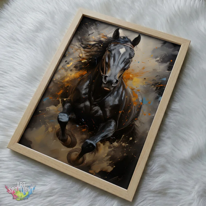 BLACK HORSE IN MOTION