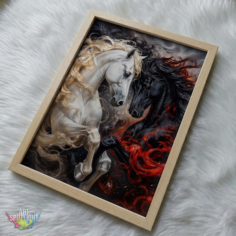 BLACK AND WHITE HORSES
