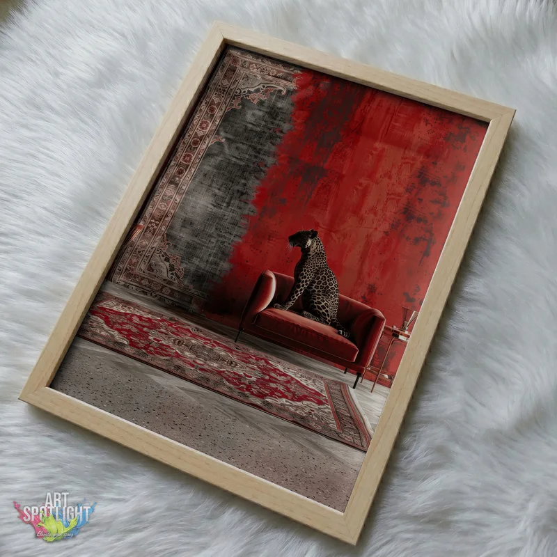 LEOPARD ON RED ARMCHAIR
