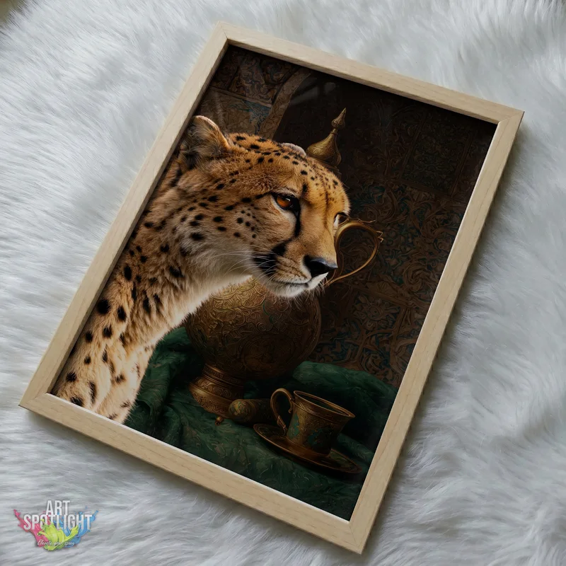 CHEETAH WITH ORNATE TEAPOT
